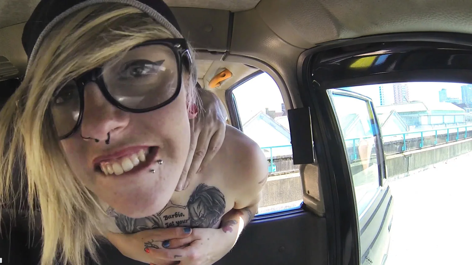 Blonde with glasses and big tattoos - Fake Taxi